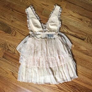 Nissa Cream Silk Lace Ruffle Sleeveless Dress NWT